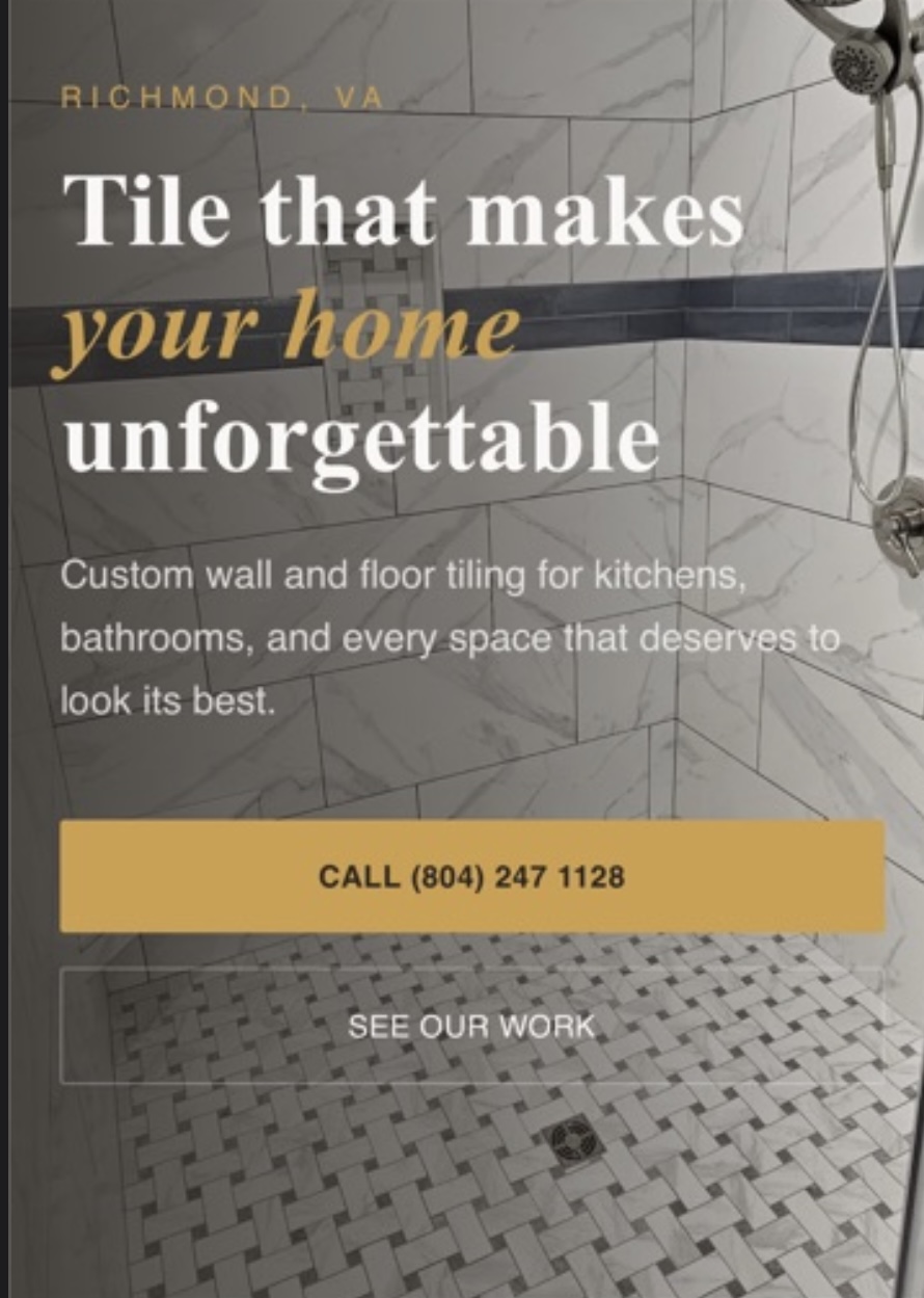 AG TileWork, tile contractor website hero with a call button