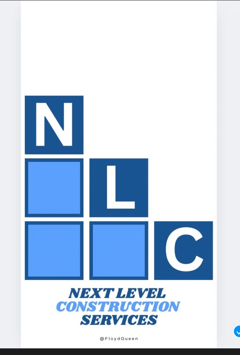 Next Level Construction, Next Level Construction Services logo in blue blocks