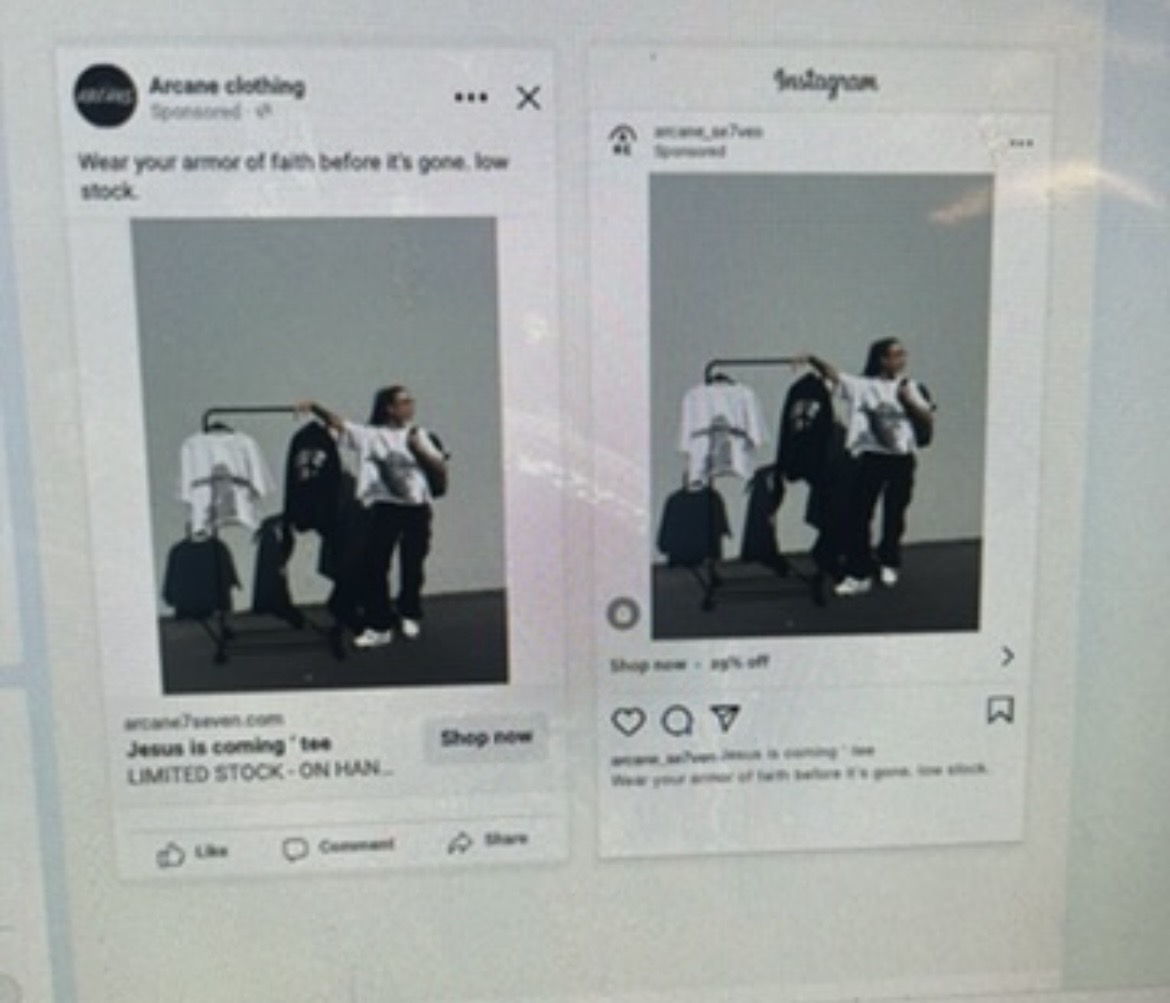 Arcane Clothing, Instagram and Facebook ads for a streetwear brand plus store analytics