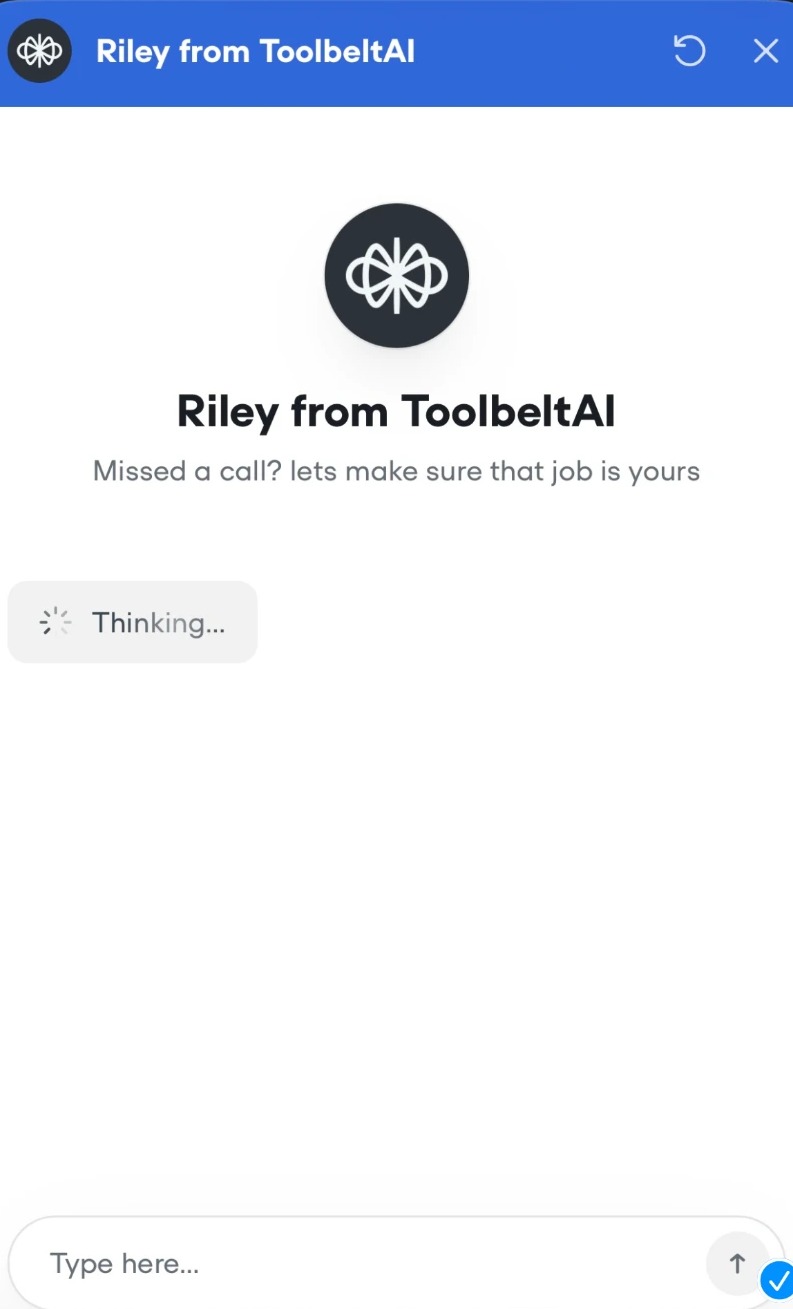 ToolbeltAI, dark landing page and chat assistant for a blue collar AI service